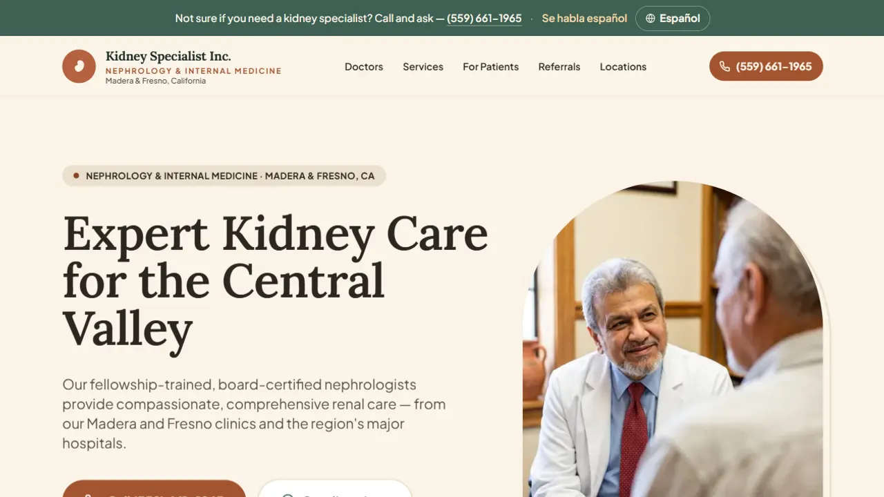 Kidney Specialist Inc. hand-built website